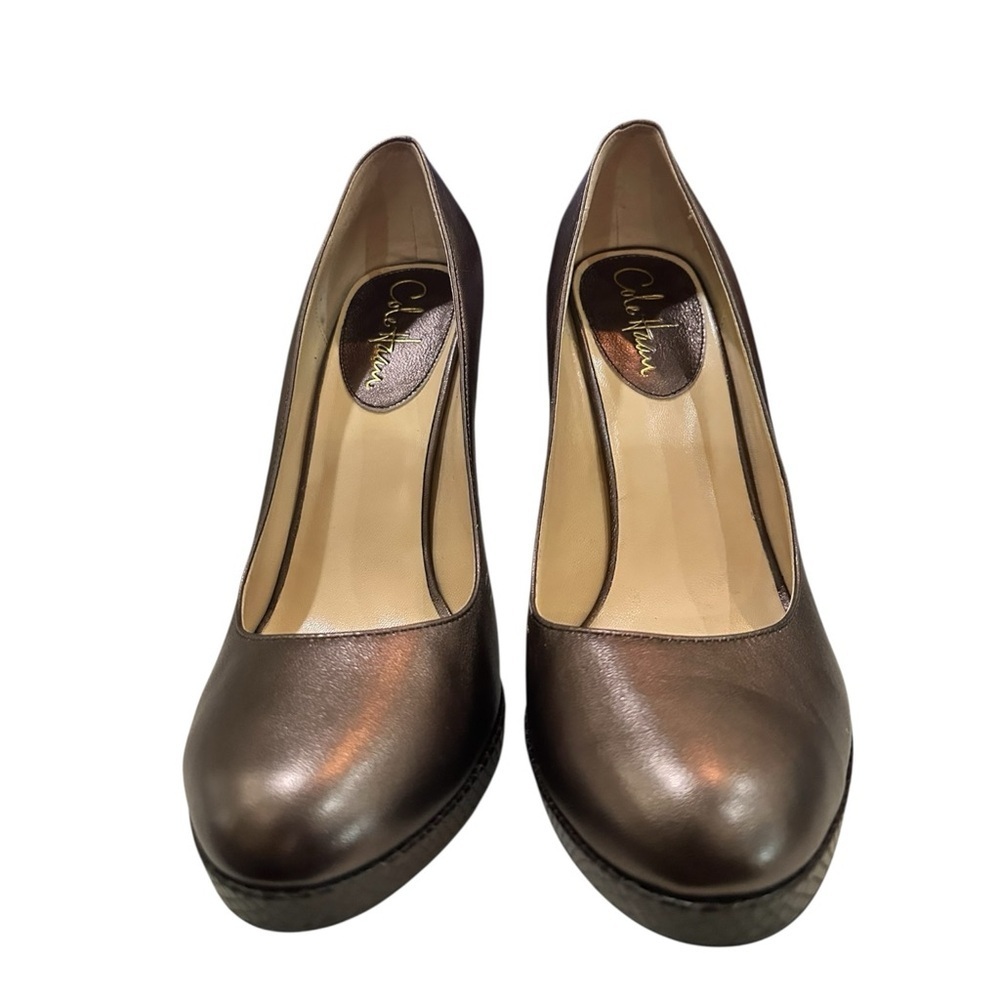 Cole Haan Brown Leather Platform Pumps Size 8.5B Block Heel Career Classic